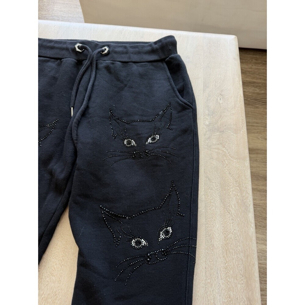 Philipp Plein Cat Bedazzled Black Jogger Sweatpants Size Large - Picture 5 of 9